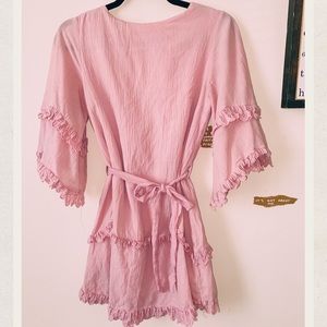 Talitha Waist Tie Lace Trim Dress Blush